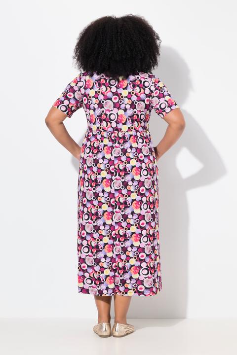 Actual product image Ulla Popken Bubble Print Matte Jersey Short Sleeve V-Neck Dress (50, 52)