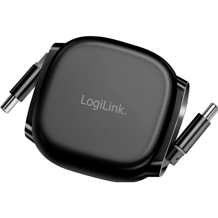 LogiLink USB 2.0 Type-C-Kabel, C/M zu C/M, ausziehbar, 480 Mbit/s, 60W, schwarz, 1 m (1 m, USB 2.0, 60 W), Cavo USB