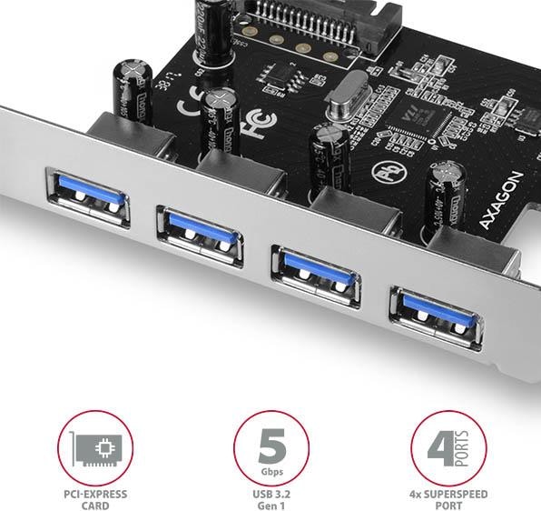 Produktbild Axagon PCEU-430VL Kontroler PCIe 4x port USB 3.2 GEN 1, UASP, chipset VIA