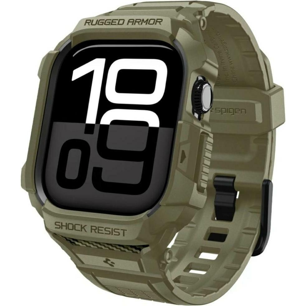 Spigen Verde - Rugged Armor Pro V2 - Apple Watch 10 46Mm - Vintage Khaki (Silicone, Tpu), Cinturini Per Orologi,