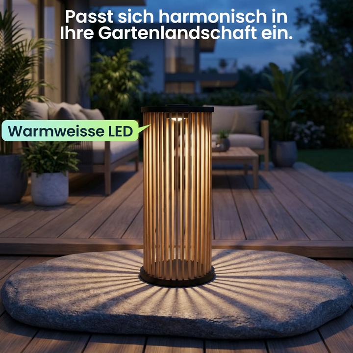 Produktbild Ideoon 4er-Set Stilvolle Solar-Laterne aus Bambus 60cm – Warmweisse LED Gartenleuchte