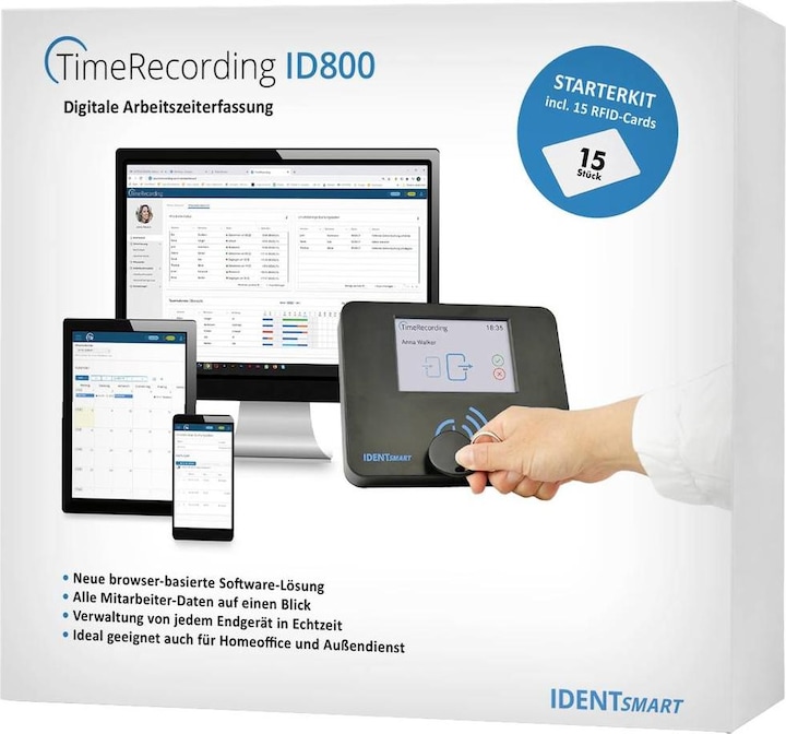 Produktbild IDENTsmart ID800 Basic Starterkit + 15 Karten Zeiterfassung Starter-Kit