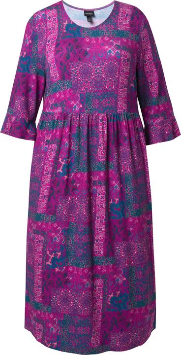 Produktbild Ulla Popken Jersey-Midikleid, Patchdruck, A-Linie, Rundhals, 3/4-Arm (50, 52)