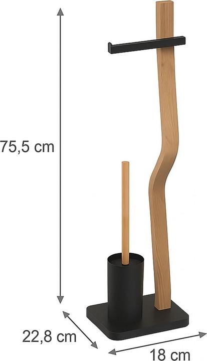Produktbild Relaxdays - WC Garnitur Holz & Metall, Schwarz/Hellbraun, 78,5 x 23 x 18 cm