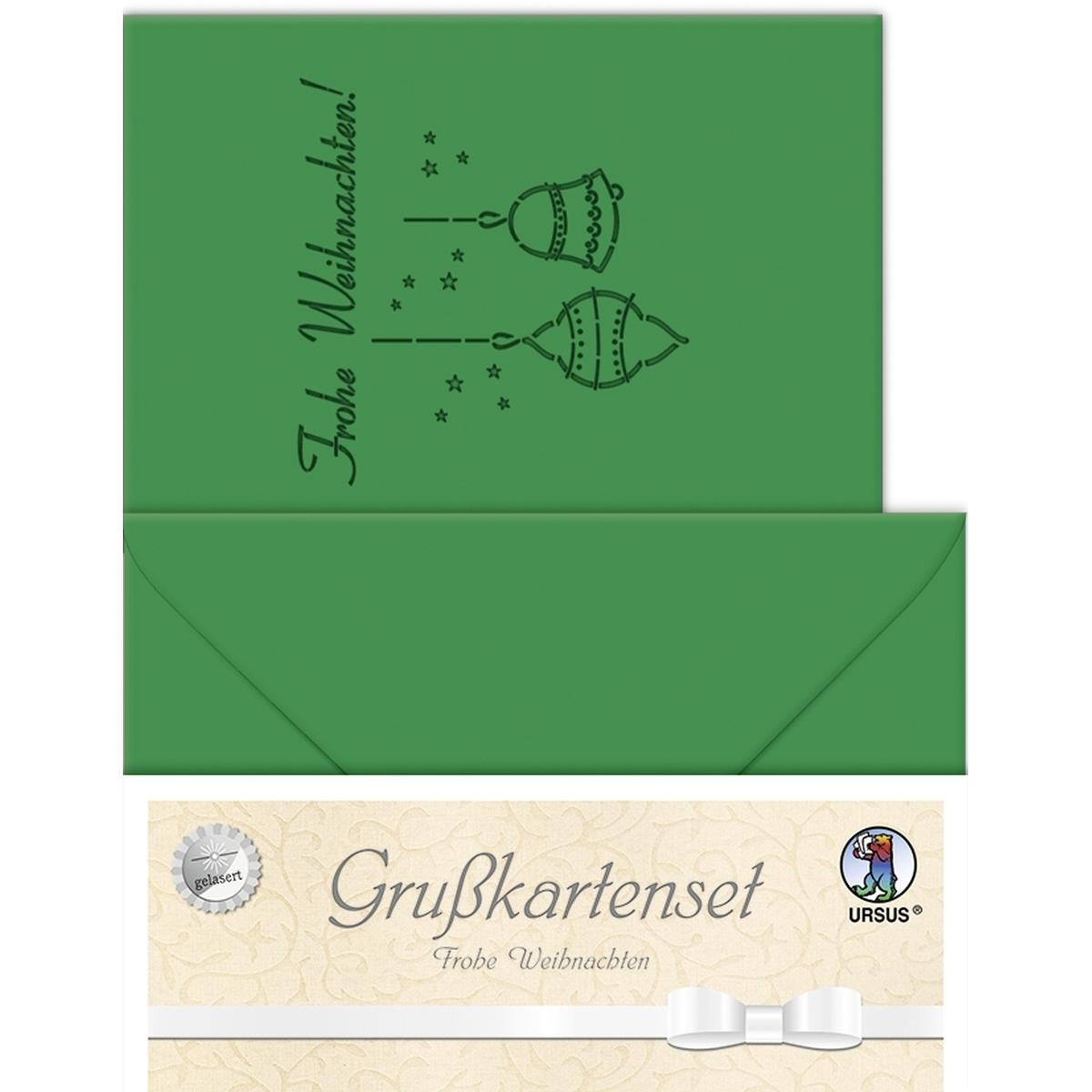 Thumbnail - Ursus, Grusskarte + Briefpapier, Doppelkarte A6 gelasert + Kuvert VE=5 Sets Frohe Weihnachten tannengrün (1 Stk.)
