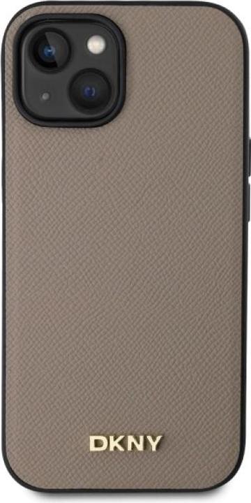Actual product image DKNY - Leather Hardcase Grained PU Metal Logo MagSafe (DKHMP15SPGHLME) - iPhone 15 - Beige (Apple iPhone 15)