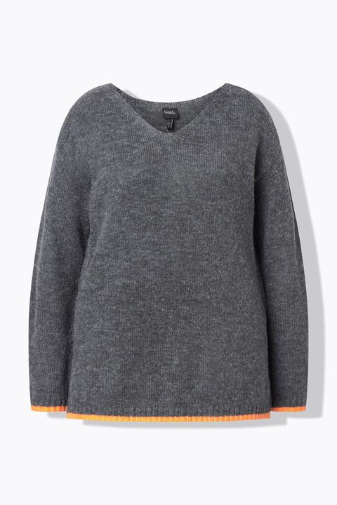 Produktbild Ulla Popken Pullover, farbige Kanten, V-Ausschnitt, Langarm