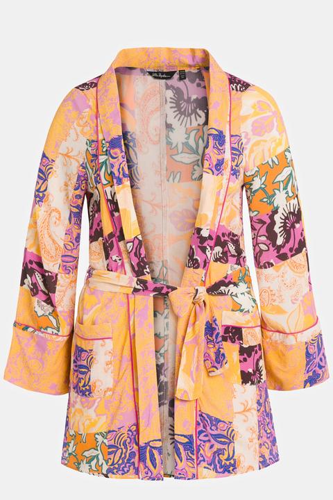 Actual product image Ulla Popken Patchwork Print Open Front Belted Crepe Kimono (54)