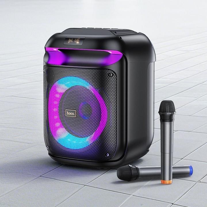 Actual product image Hoco Bluetooth speakers speaker bluetooth + 2 x wireless microphones HA13 black (Electrical connection)