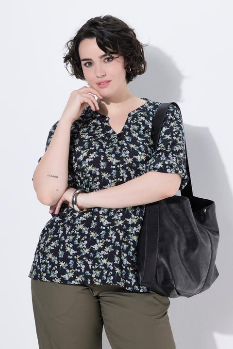 Actual product image Ulla Popken Soft Floral Modal Split Neck Blouse (46)