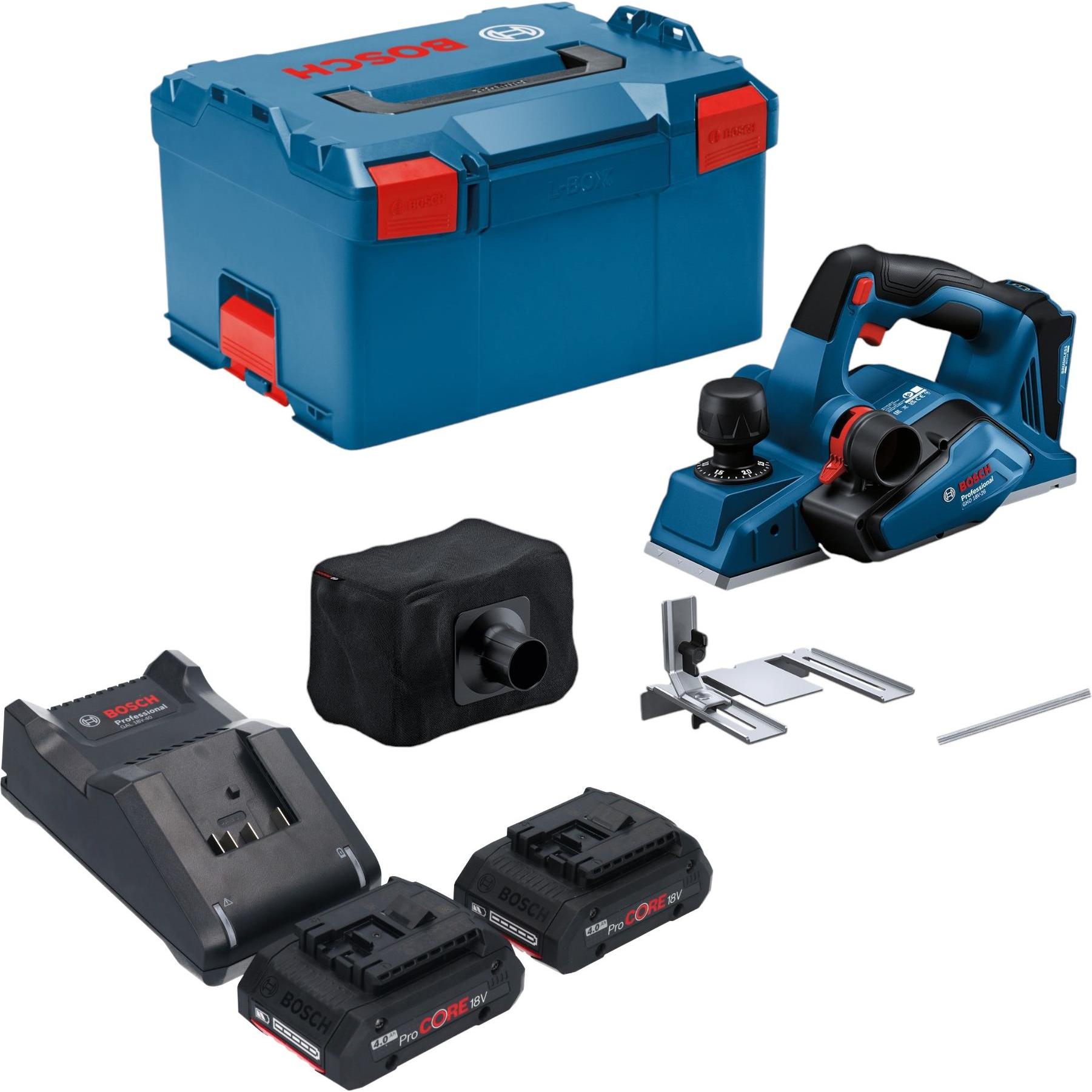 Bosch Professional, Hobelmaschine, Bosch GHO 18V-26 Professional Akku Hobel 18 V 2,6 mm Brushless + 2x ProCORE Akku 4,0 ...