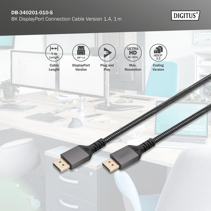 Produktbild Digitus 8K DisplayPort Anschlusskabel 1.4 Version (1 m, DisplayPort, 1.4)