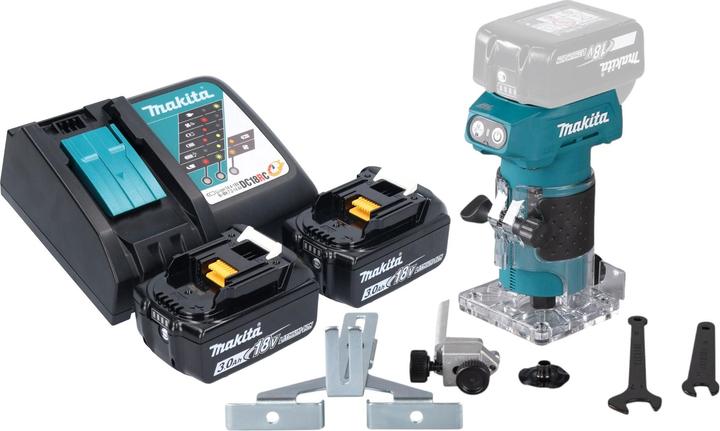 Produktbild Makita DRT 52 RF Akku Kantenfräse 18 V 6 mm Brushless + 2x Akku 3,0 Ah + Ladegerät