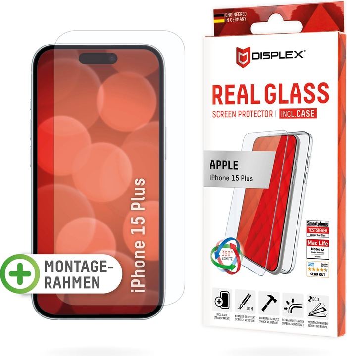 Actual product image Displex Real Glass, 2D Panzerglas + Handyhülle (1 Piece, Apple iPhone 15 Plus)