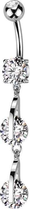 Image du produit Star Piercing Banane argent avec deux boules cristal argent pendentif chaîne deux cristaux (Laiton, Acier chirurgical 316L)