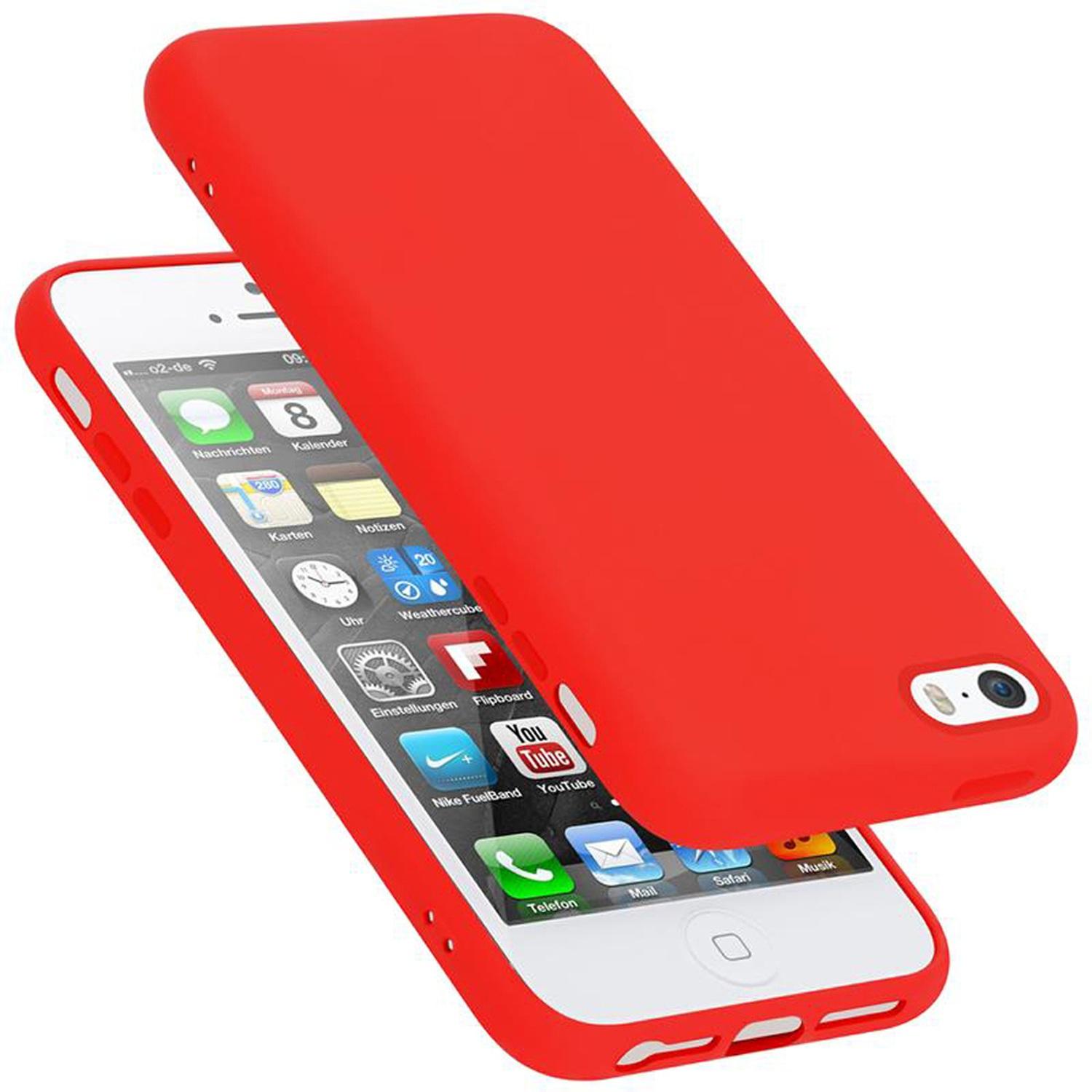 Cadorabo TPU Liquid Silicone Case Cover (Apple iPhone 5), Smartphone Hülle, Rot