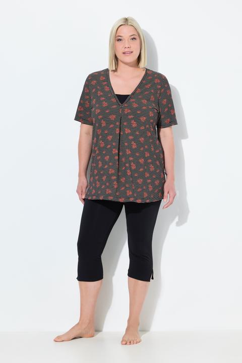 Actual product image Ulla Popken Pinstripe Petal Two Piece Pajama Set (46, 48)