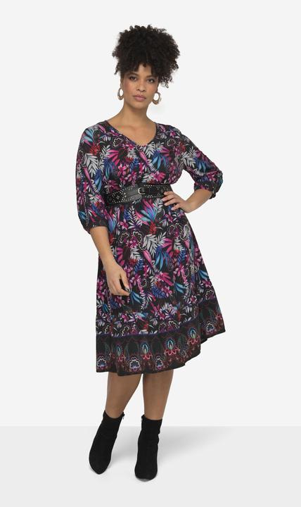 Produktbild Miamoda Kleid, A-Line, Alloverdruck, V-Ausschnitt, 3/4-Ärmel (56)