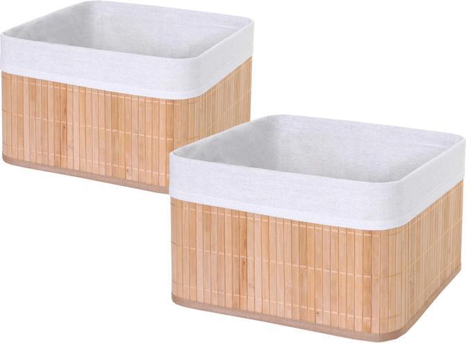 Swisshandel24 2x Storage Basket, Basket Storage Box Sorting Box Shelf Basket, Bamboo - Natural Coloured (33 cm, 2x)