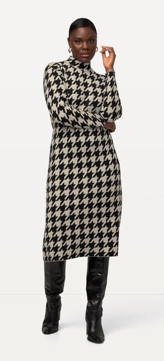 Immagine prodotto Ulla Popken Abito midi di maglia con pied-de-poule, collo alto e maniche lunghe (42, 44)
