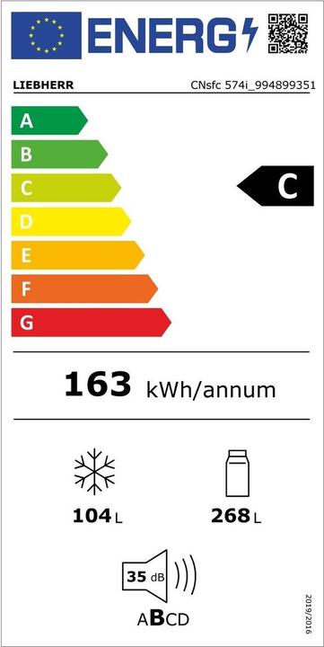 Energie-Label Liebherr CNsfc574i-22 Plus EasyFresh NoFrost (Freistehend, 371 l)