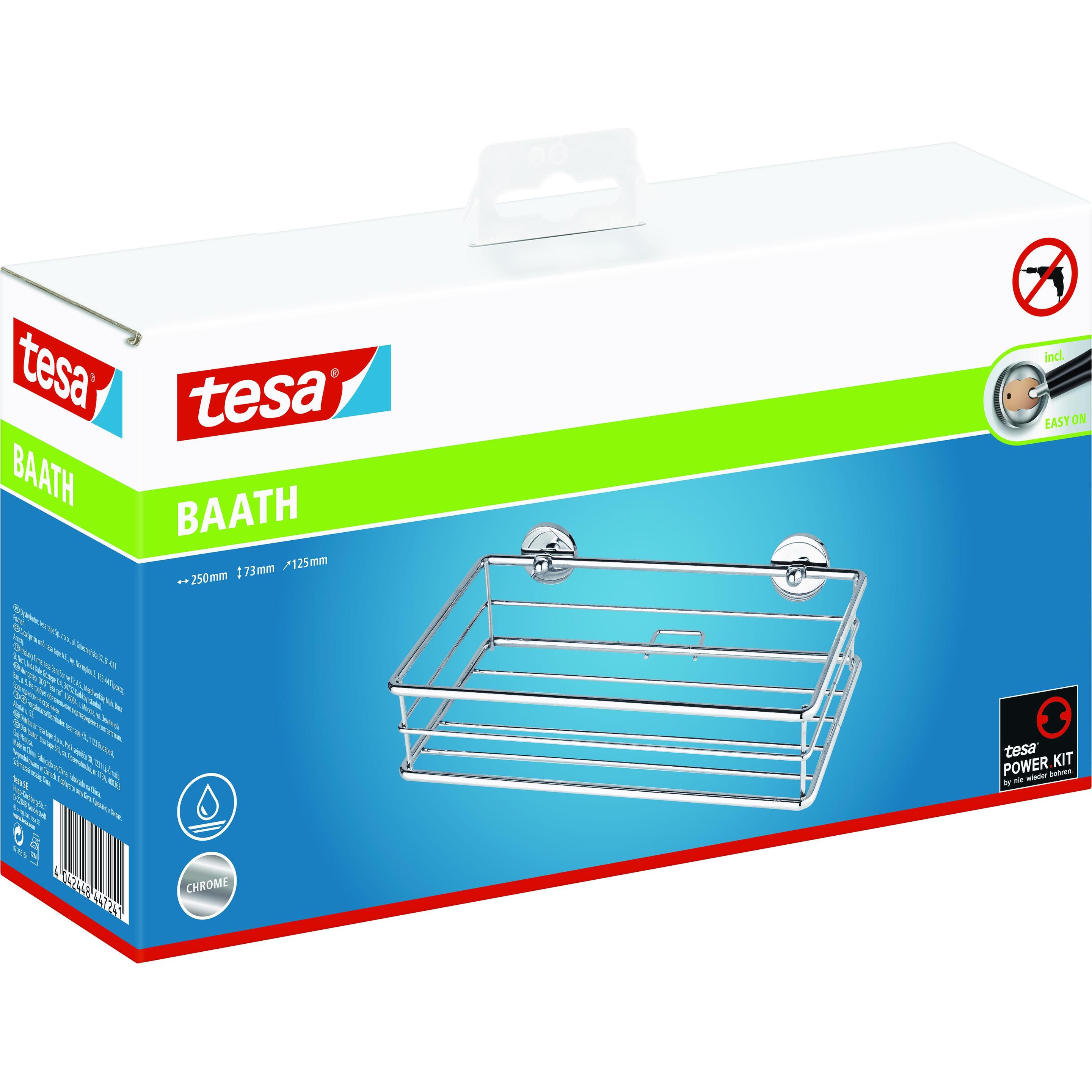 Thumbnail - tesa, Duschablage, BAATH+ Duschkorb inkl. Klebelösung ohne Bohren (25 x 12.5 x 7.5 cm)