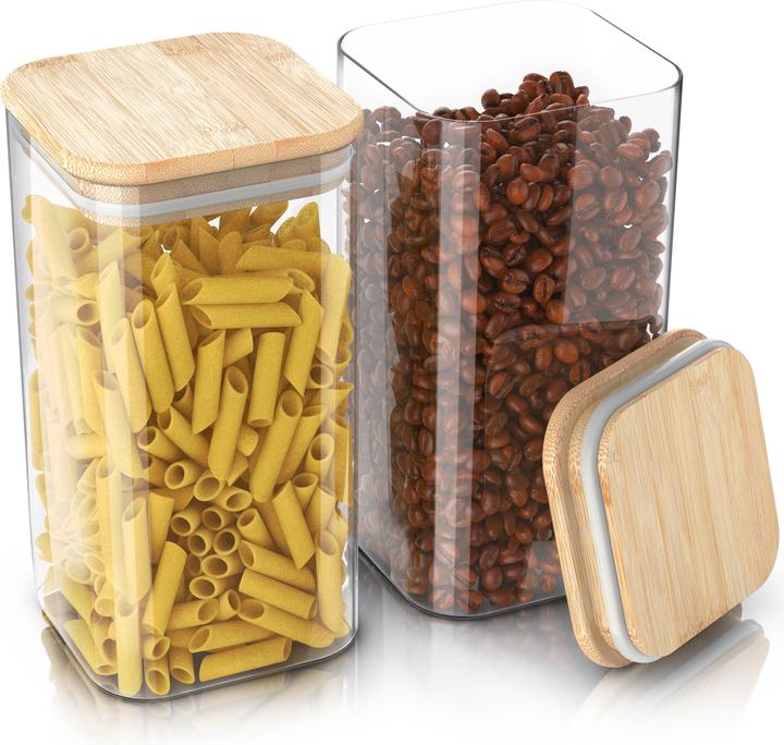 Actual product image Arendo 10x 2 L Vorratsgläser, Glasbehälter, 10er Set, Borosilikatglas, Bambusdeckel, Vorratsdosen luftdicht (2 l)