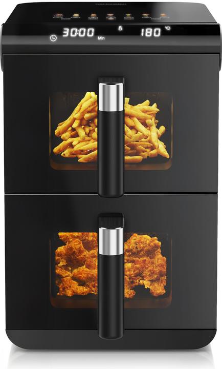 Produktbild Arendo Heissluftfritteuse Doppelstock, Dual Zone Airfryer 11L, Sichtfenster, Doppelkammer, 2800 W, Zubehör