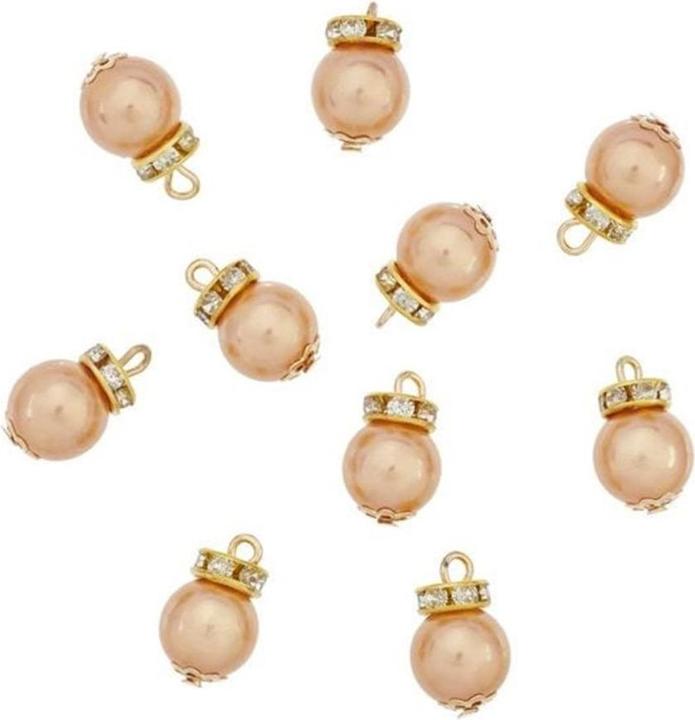 Hobby Fun Mini figurine Christmas tree baubles 1 cm, champagne, 10 pieces