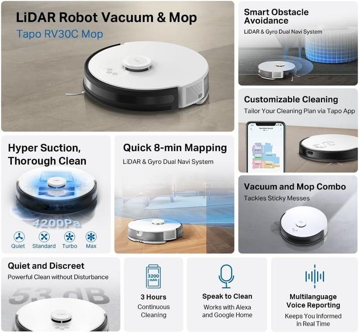 Actual product image TP-Link Tapo RV30C Mop Robot vacuum cleaner mop (4200 Pa)
