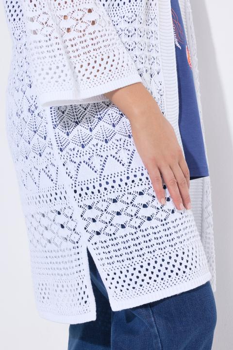 Produktbild Ulla Popken Long-Strickjacke, Ajourstrick, offene Form, 3/4-Arm (50)