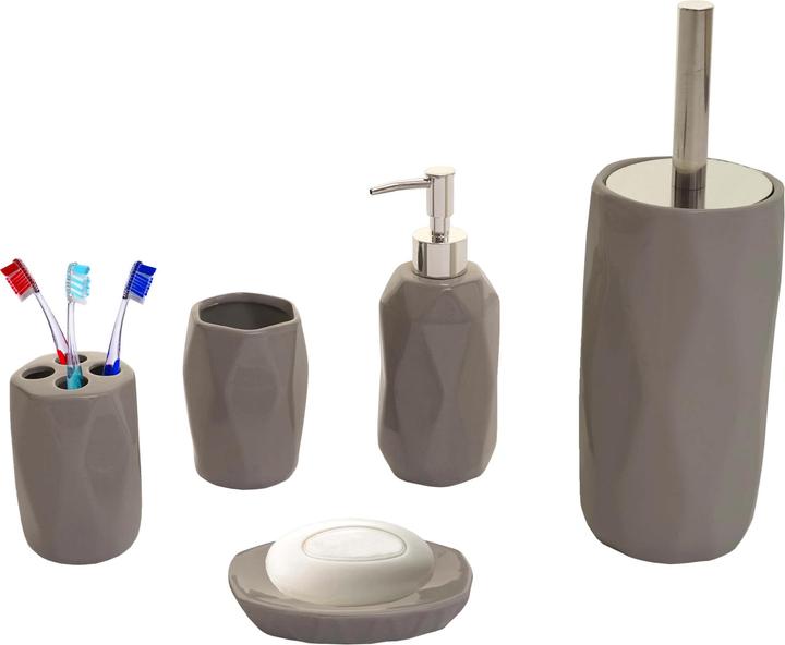 Produktbild Swisshandel24 5-teiliges Badset, WC-Garnitur Badezimmerset Badaccessoires, Keramik - grau - 65117
