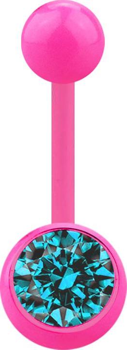 Produktbild Star Piercing Banane pink mit Kugel und Kugel Kristall aqua (ohne Messing, Acryl)