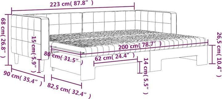 Produktbild vidaXL Tagesbett Ausziehbar mit Matratzen 100 x 200 cm Samt