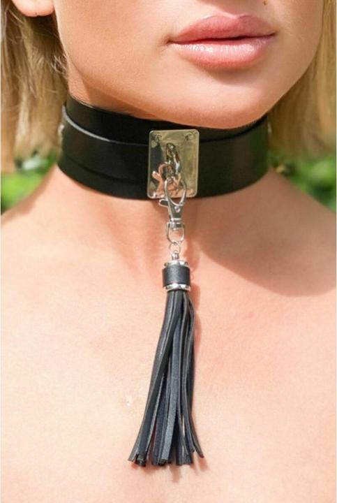 Kinky Diva teasing tassel collar noir/argenté