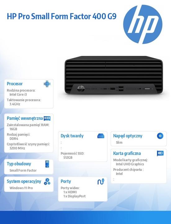 Actual product image HP Pro Small Form Factor 400 G9 Desktop PC (512 GB, 16 GB, Intel Core i3-13100, UHD Graphics 730)