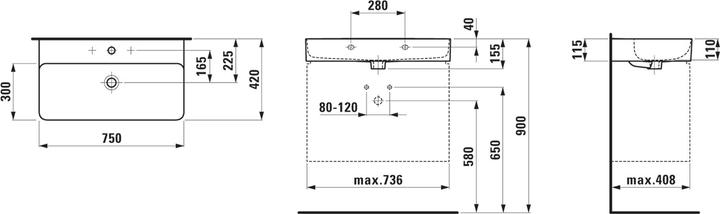 Actual product image Laufen Washbasin VAL 750x420mm w ÜL without tap hole white matt (420 mm, 750 mm)