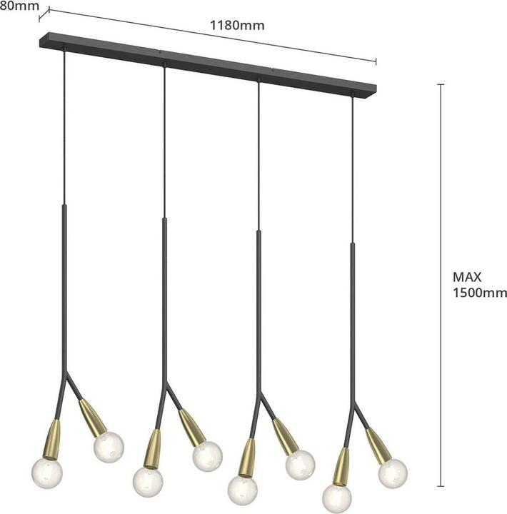 Actual product image Lucande Carlea 8 pendant light Black/Brass (E27)