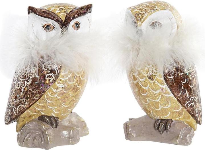 DKD Home Decor Weihnachtsschmuck Eule Gold Weiss Harz (7,5 x 7,5 x 14 cm) (2 Stück) (2x)