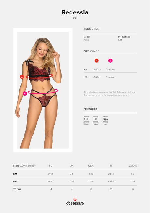 Actual product image Obsessive Redessia 2-piece Lace Bra Set - Red/Black (XL)