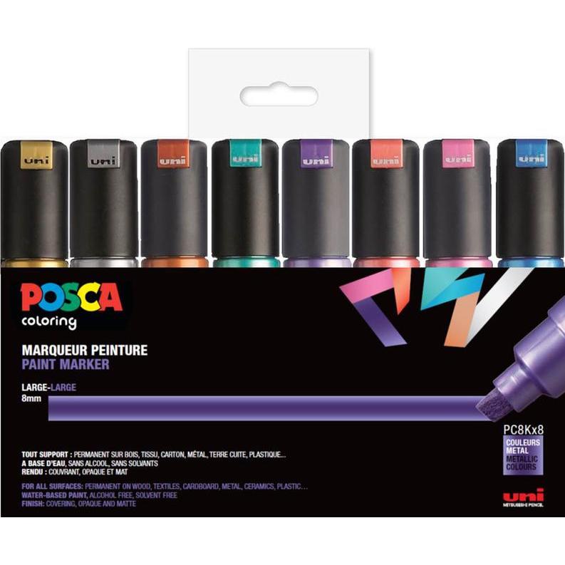 Thumbnail - Posca, Marker, Pigmentmarker PC-8K, 8er Box, farbig sortiert (Mehrfarbig, 8 mm, 8 x)