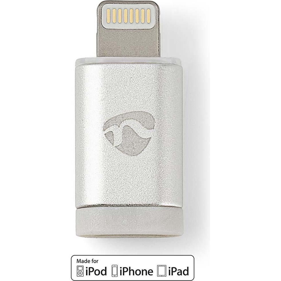 Nedis Lightning-Adapter Apple Lightning 8-Pin USB Micro-B Buchse Vergoldet Aluminium Verpa (Lightning), Mobilgerät Adapt...