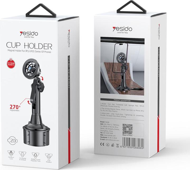 Produktbild Yesido - Car Holder (C200) - MagSafe Compatible, for Cup Holder - Black