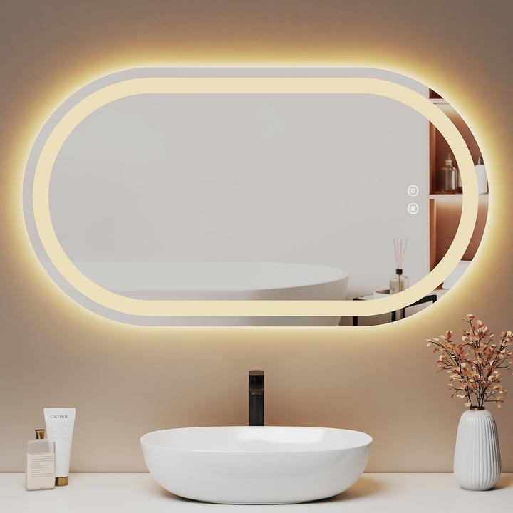 Produktbild Emke Badspiegel mit Beleuchtung 50*90cm,Beschlagfrei, 3 Farbtemperaturen(3000K-6500K) und dimmbaren (50 x 90 cm)