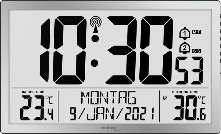 Actual product image Technoline WS8113 Modern Digital Radio-Controlled Wall Clock with Indoor and Outdoor Temperature Display