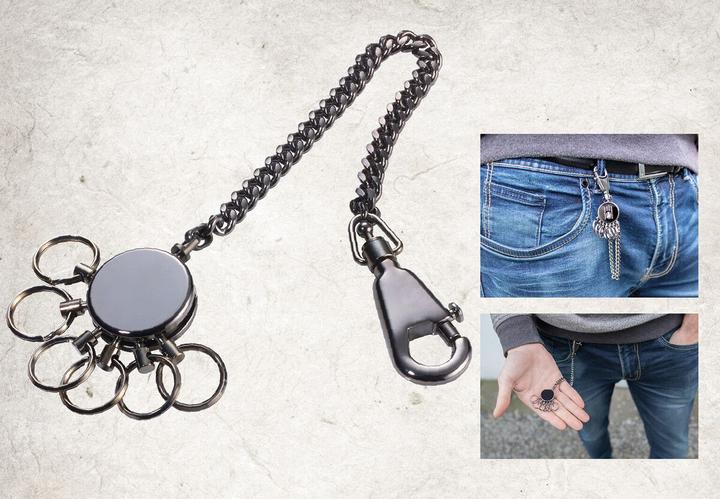 Actual product image Troika PATENT CHAIN key fob with chain, round, shiny grey