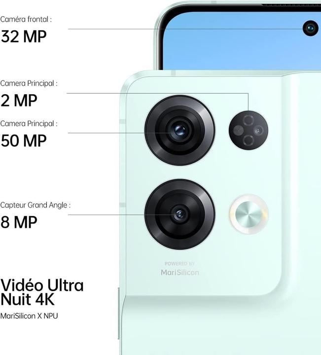 Image du produit OPPO OPP DS RENO8 PRO 5G 8+256 GLO GRN (256 Go, Vert glacé, 6.70", Double SIM, 5G)
