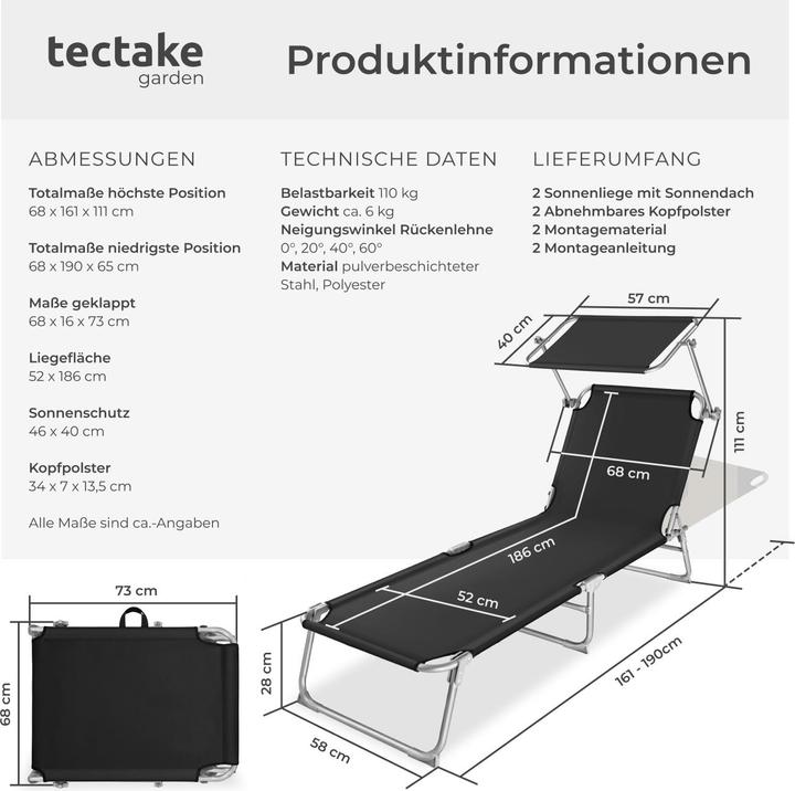 Immagine prodotto tectake 2 Sdraio Chloe (161 cm)