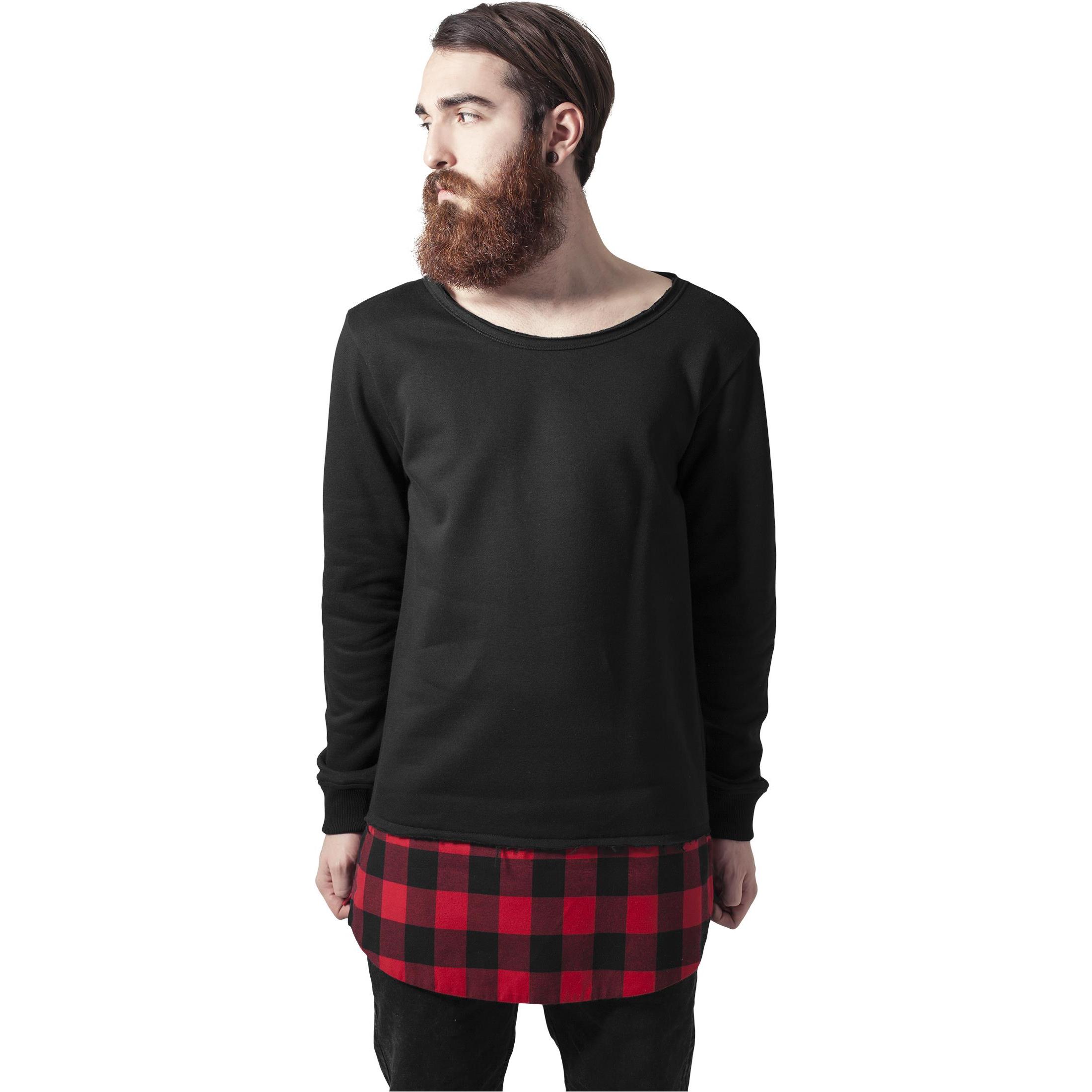 Urban Classics, Herren, Pullover, Long Flanell Bottom Open Edge Crewneck, Schwarz, (XL)