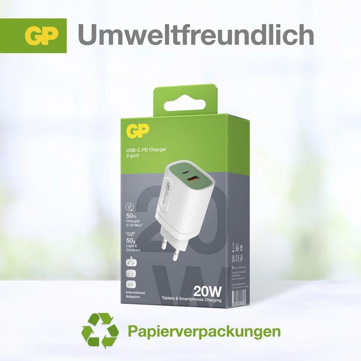 Produktbild GP Batteries 20W USB-A & USB-C Ladestecker inkl. Adapter für EU,CN und UK (20 W)